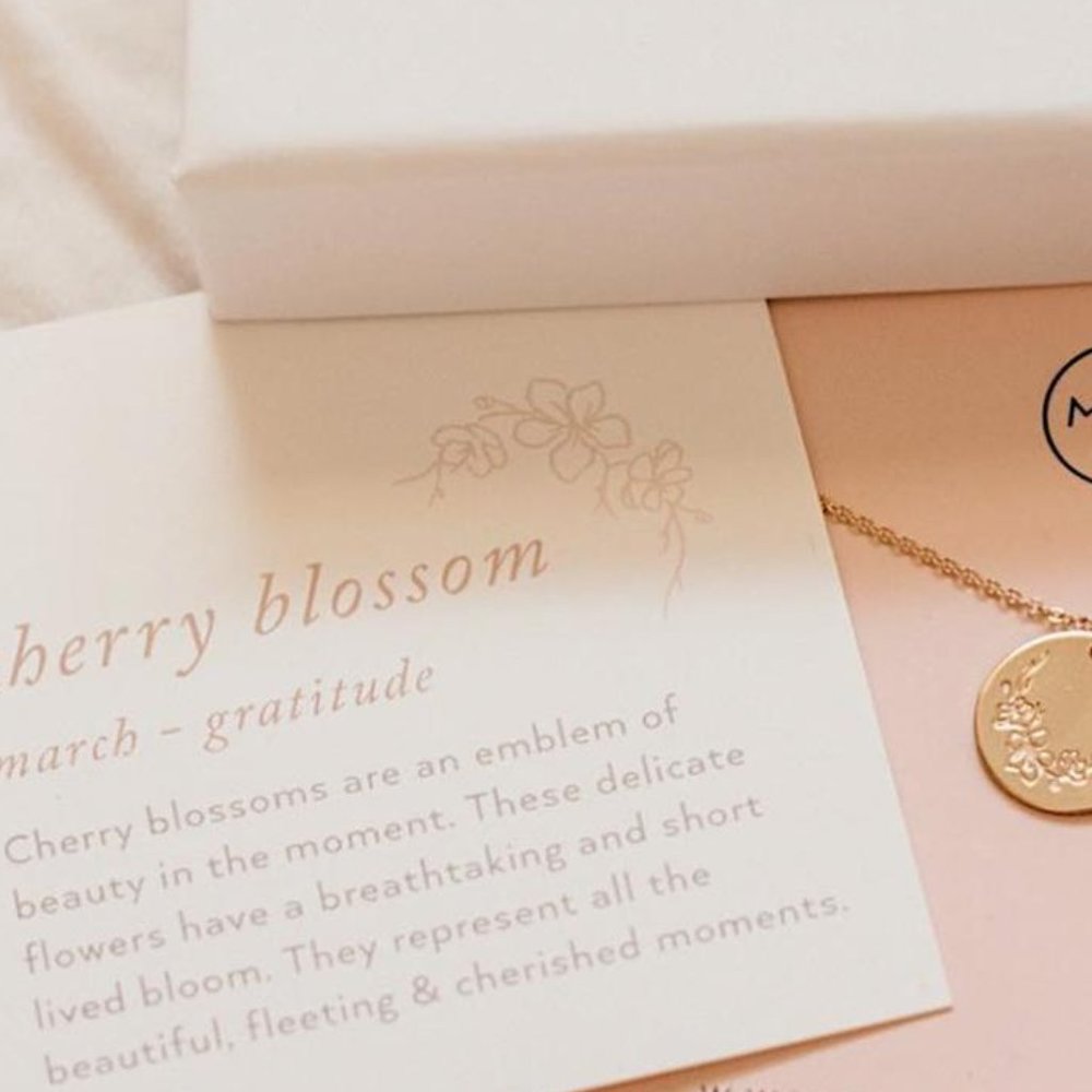 March Birth Flower Cherry Blossom Pendant Necklace - Picture 3 of 13